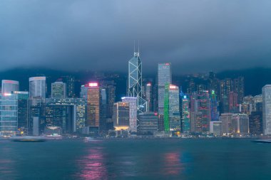 Hong Kong - 20 Şubat 2019: Victoria Limanı'Hong sahne 