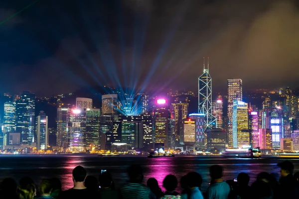 Hong Kong city skyline at night and light up — Stock Photo, Image