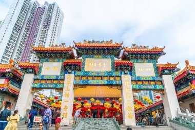 Kowloon, Hong Kong - 22 Şubat 2019: Wong Tai Sin Temple, ünlü 