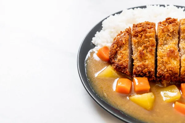 Knusprig gebratenes Schweineschnitzel mit Curry und Reis — Stockfoto