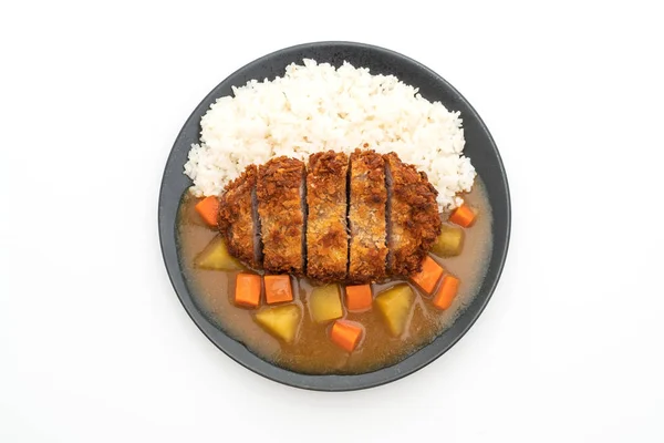 Costeleta de porco frito crocante com caril e arroz — Fotografia de Stock