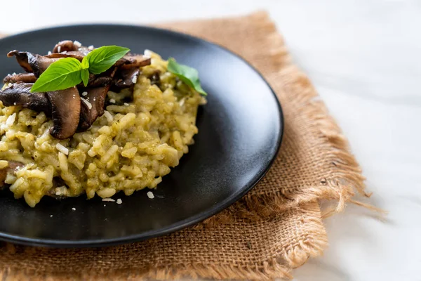 Mushroom Risotto with Pesto and Cheese — Stock Photo, Image