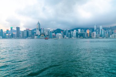 Hong Kong - 20 Şubat 2019: Victoria Limanı'Hong sahne 