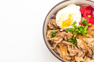 Yumurtalı domuz pirinci kasesi (Donburi) - Japon yemeği tarzı.