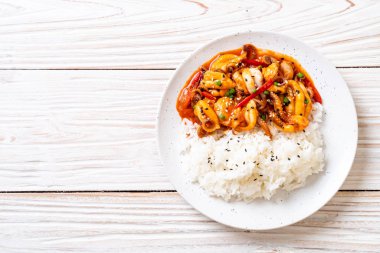 tavada kızartılmış ahtapot veya kalamar ve Korece baharatlı (osam bulgogi yapıştırmak