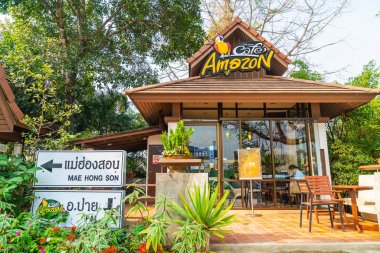 Pai, Tayland - 16 Şubat 2019: Cafe Amazon logo işareti. Tay frach