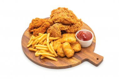 fried chicken with french fries and nuggets meal (junk food and  clipart