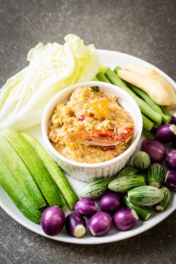 Chili Yapıştır kaynamaya yengeç veya Hindistan cevizi m ile yengeç ve soya sos ile