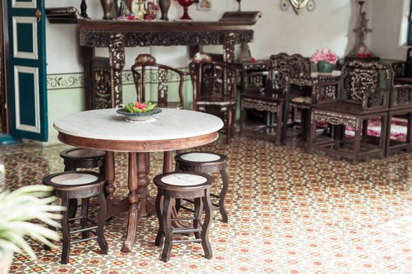 empty old and vintage table and chair decoration in a room