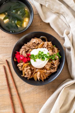 domuz eti pilav kasesi ile yumurta (Donburi) - Japon yemekleri 