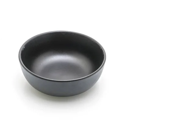 Assiette et bol noirs isolés sur fond blanc — Photo
