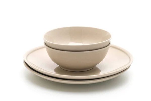 Assiette et bol isolés sur fond blanc — Photo
