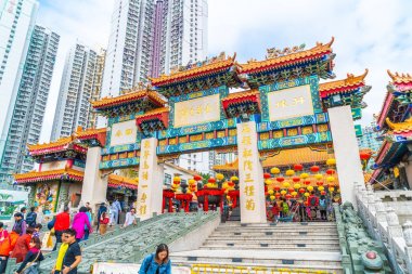 Kowloon, Hong Kong - 22 Şubat 2019: Wong Tai Sin Temple, ünlü 