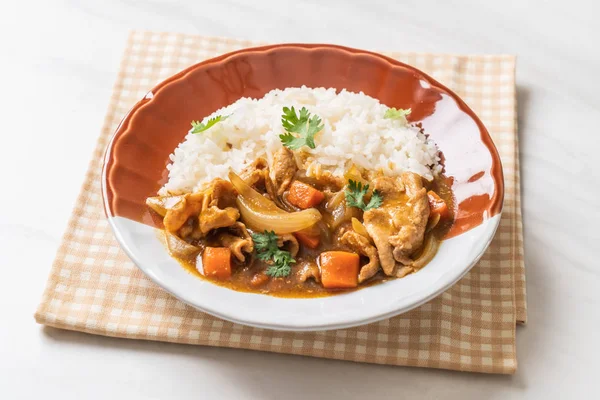 Japanischer Curry-Reis mit Schweinefleisch, Karotten und Zwiebeln — Stockfoto