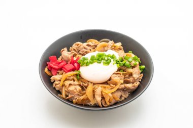 Yumurtalı domuz pirinci kasesi (Donburi) - Japon yemeği tarzı.