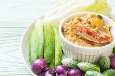 Chili Yapıştır kaynamaya yengeç veya Hindistan cevizi m ile yengeç ve soya sos ile