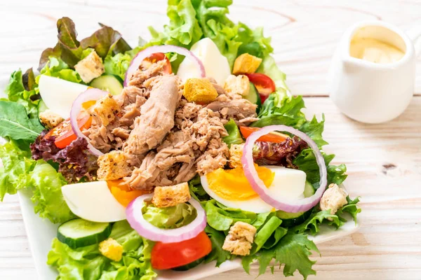 Atum com salada de legumes e ovos — Fotografia de Stock