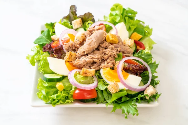 Sebze salatası ve yumurta ile tuna — Stok fotoğraf
