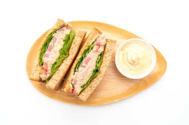 Beyaz arka planda ev yapımı tuna sandviç