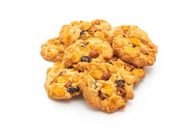 Mısır gevreği, kuru üzüm ve bademli ev yapımı kurabiyeler.