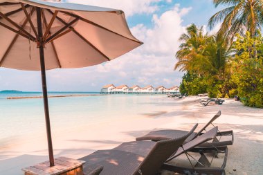 tropikal Maldivler Resort otel Adası ve deniz ile plaj sandalyesi 