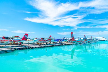 Male, Maldivler-Mayıs/20/2019: Trans Maldiv hava yolu deniz uçağı