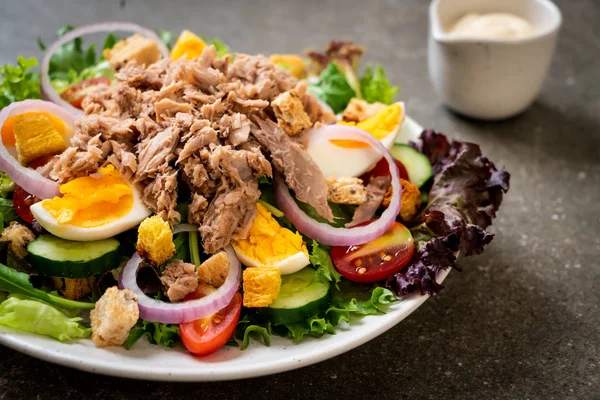 Atum com salada de legumes e ovos — Fotografia de Stock