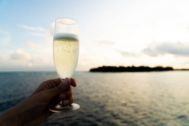 kıvılcım şarap bir bardak tutan el