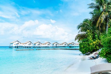 tropikal Maldivler Resort otel Adası ve deniz ile plaj sandalyesi 