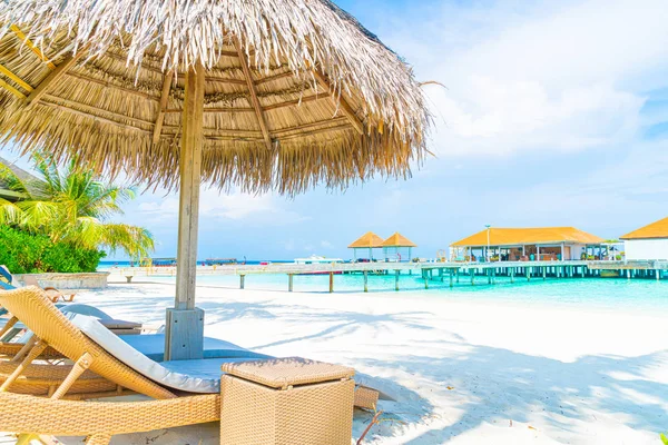 Beach chair with tropical Maldives island  beach and sea — Stock Photo, Image