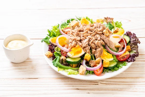 Atum com salada de legumes e ovos — Fotografia de Stock