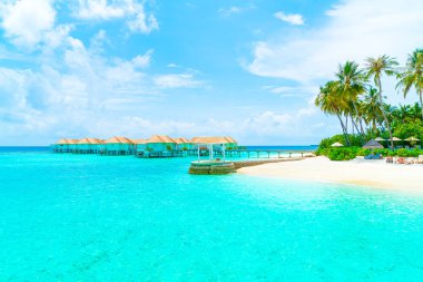 Plaj ile güzel tropikal Maldivler tatil oteli ve ada