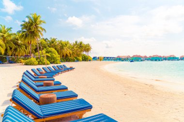 tropikal Maldivler Adası plaj ve deniz ile plaj sandalyesi
