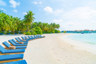 tropikal Maldivler Adası plaj ve deniz ile plaj sandalyesi