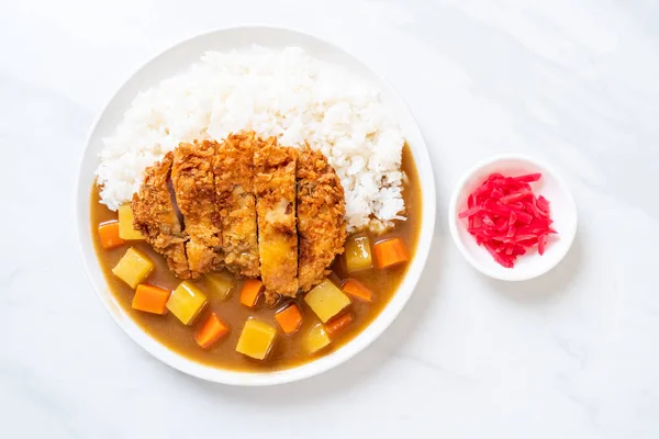 Crispy fried pork cutlet with curry and rice — Stock Photo, Image