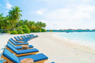 tropikal Maldivler Adası plaj ve deniz ile plaj sandalyesi