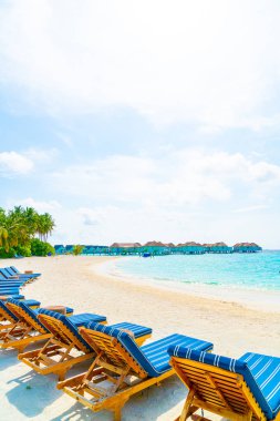 tropikal Maldivler Adası plaj ve deniz ile plaj sandalyesi