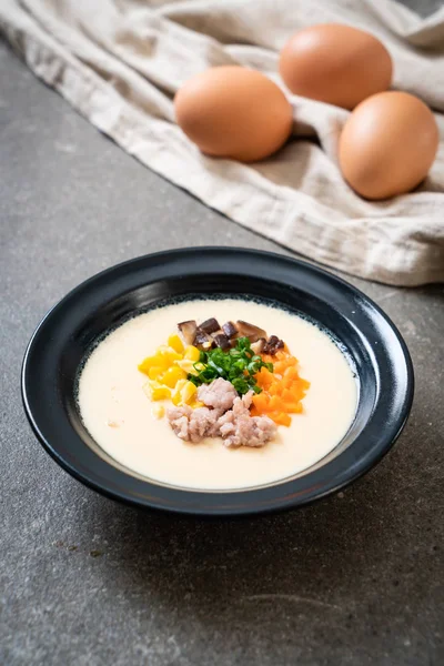 steamed egg with mince pork and vegetable