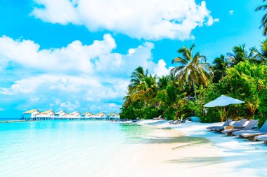 tropikal Maldivler Resort otel Adası ve deniz ile plaj sandalyesi 