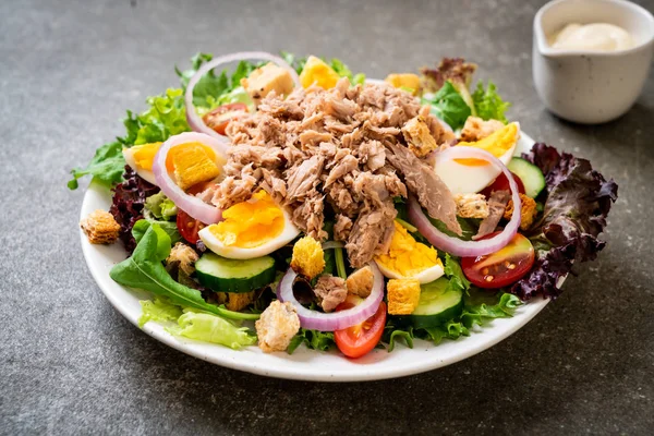 Atum com salada de legumes e ovos — Fotografia de Stock