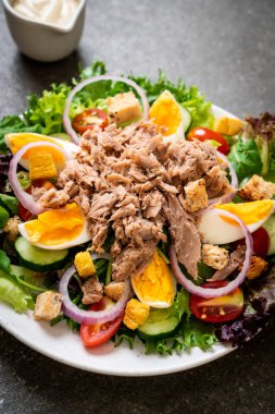 Sebze salatası ve yumurta ile tuna