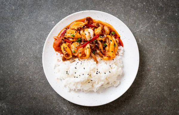 tavada kızartılmış ahtapot veya kalamar ve Korece baharatlı (osam bulgogi yapıştırmak