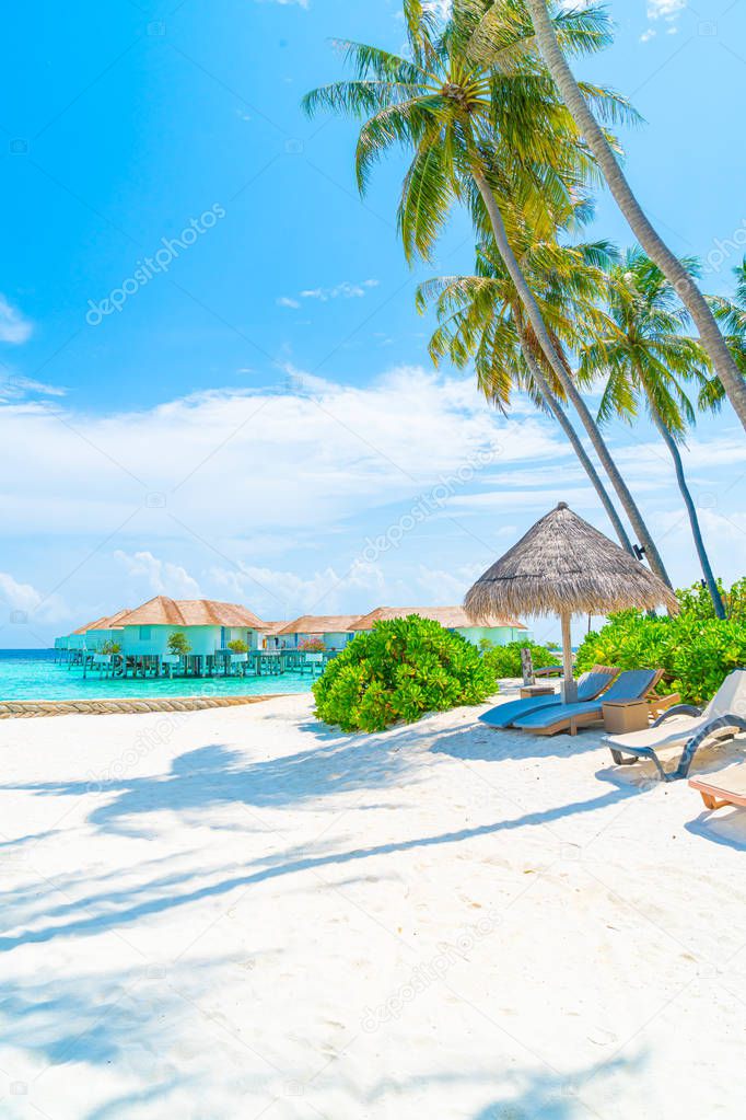 beach chair with tropical Maldives island  beach and sea