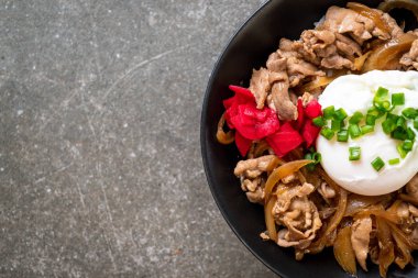 domuz eti pilav kasesi ile yumurta (Donburi) - Japon yemekleri 