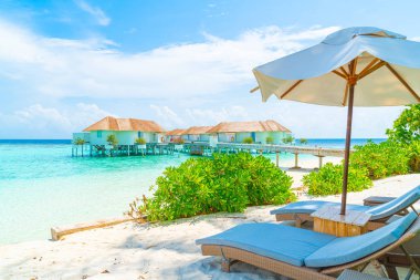 tropikal Maldivler Adası plaj ve deniz ile plaj sandalyesi