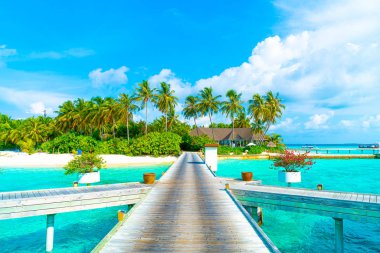 Plaj ile güzel tropikal Maldivler tatil oteli ve ada
