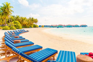 tropikal Maldivler Adası plaj ve deniz ile plaj sandalyesi