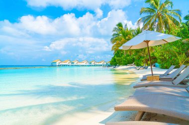 tropikal Maldivler Resort otel Adası ve deniz ile plaj sandalyesi 