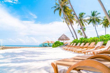 tropikal Maldivler Adası plaj ve deniz ile plaj sandalyesi