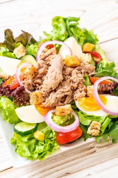 Atum com salada de legumes e ovos — Fotografia de Stock